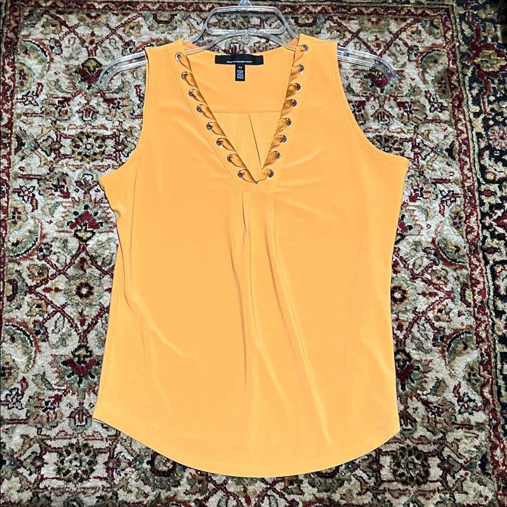White House Black Market Mustard Lace-Up V-Neck Sleeveless Top Size XS
